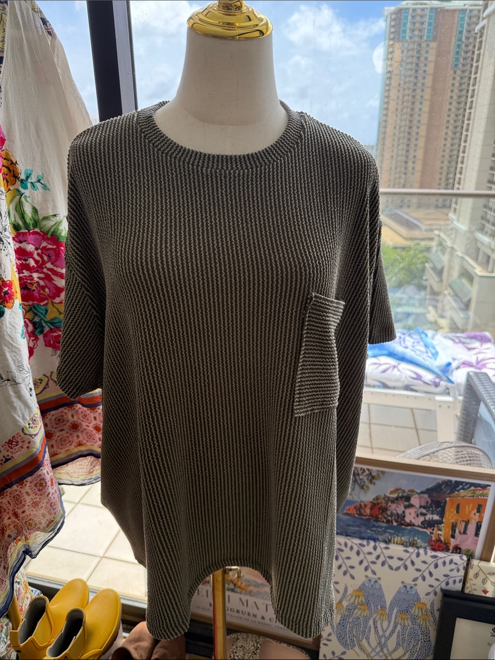 Zenana Olive Green Textured Knit Top